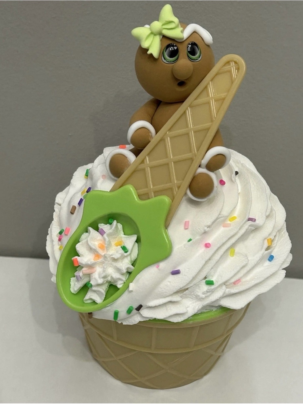 Handmade Fake Gingerbread Ice Cream Dessert Bowl Green
